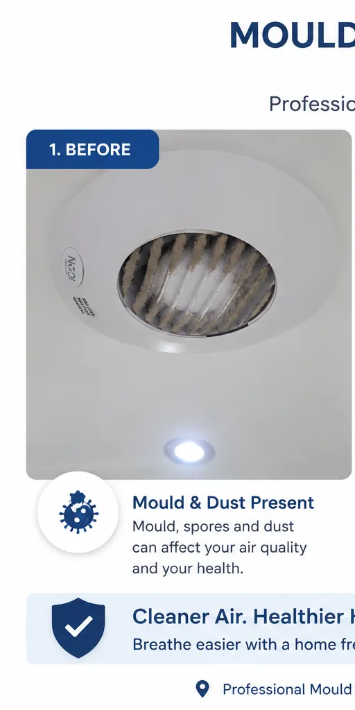 Bathroom extractor fan before mould and dust cleaning