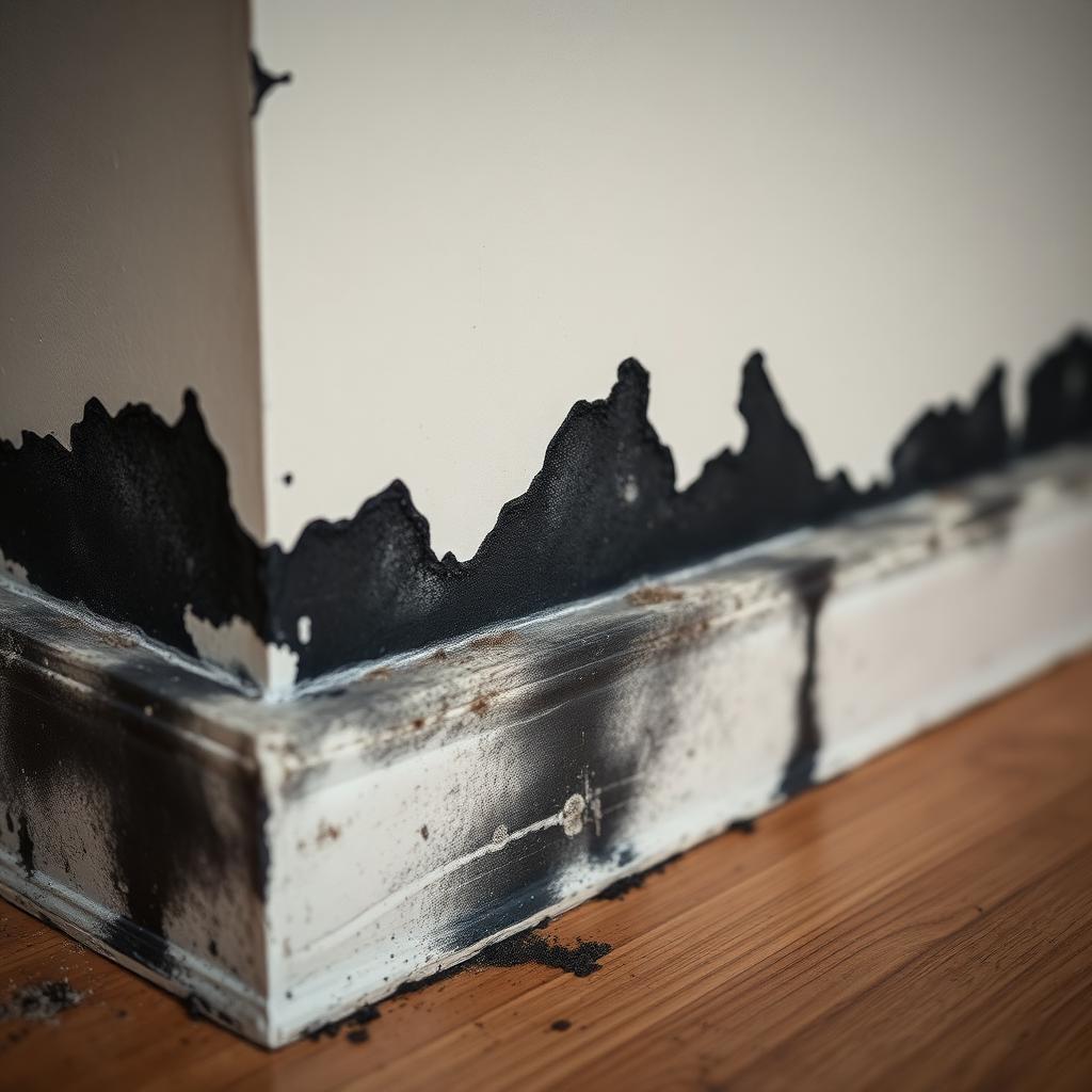 Mould patch in a lower wall corner during damp assessment